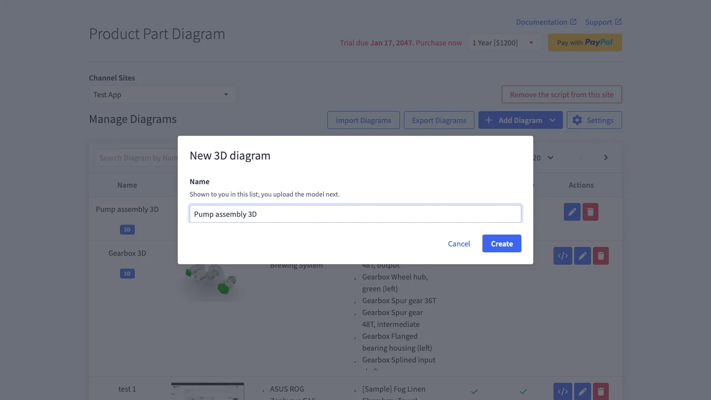 New 3D diagram dialog asking for a name